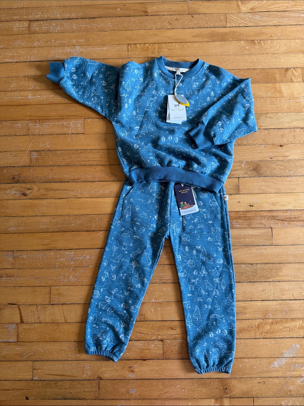 Kids Blue Forest-Print Matching Set